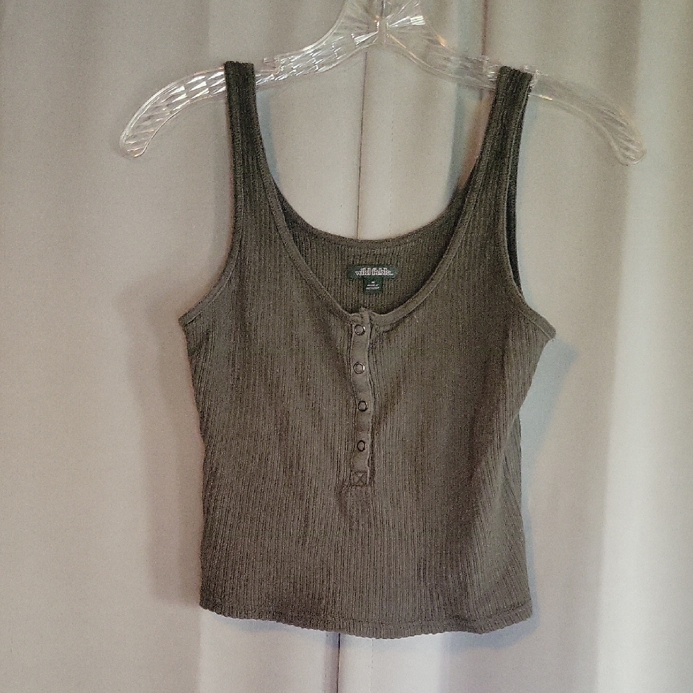 Wild Fable Buttoned Ribbed Tank Top in Charcoal